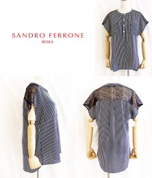 【SALE】SANDRO FERRONE/サンドロフェローネ/ストライプxレースブラウス/15S16