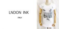 LONDON INK/ITALY/手書き風プリントTシャツシルバーBAG/INK-656-WH-S