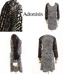 Adonisis/アドニシス/ダルメシアンVネックロングスリーブドレス/140342-08-F